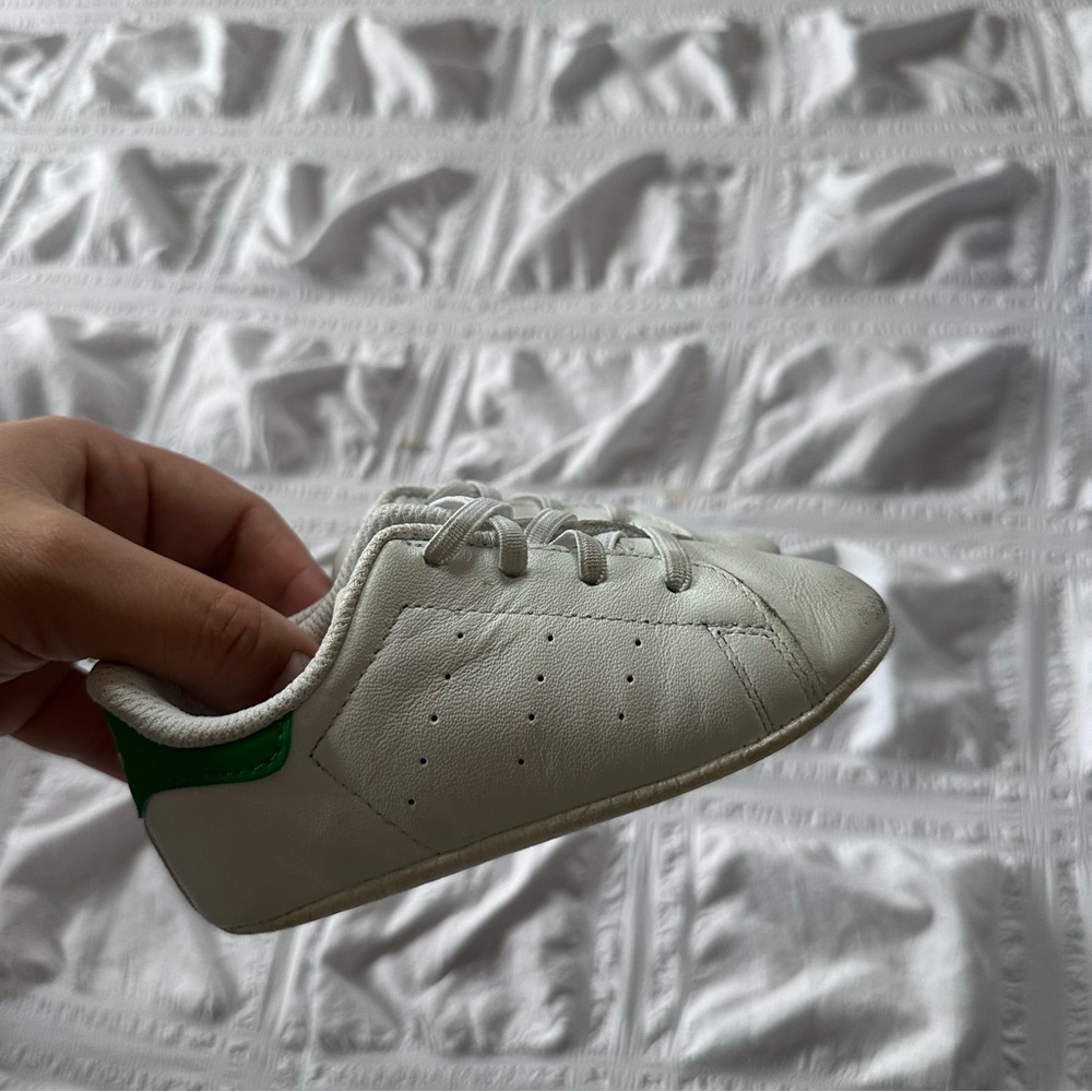 adidas Kids White Sneakers with Green Heel Tab